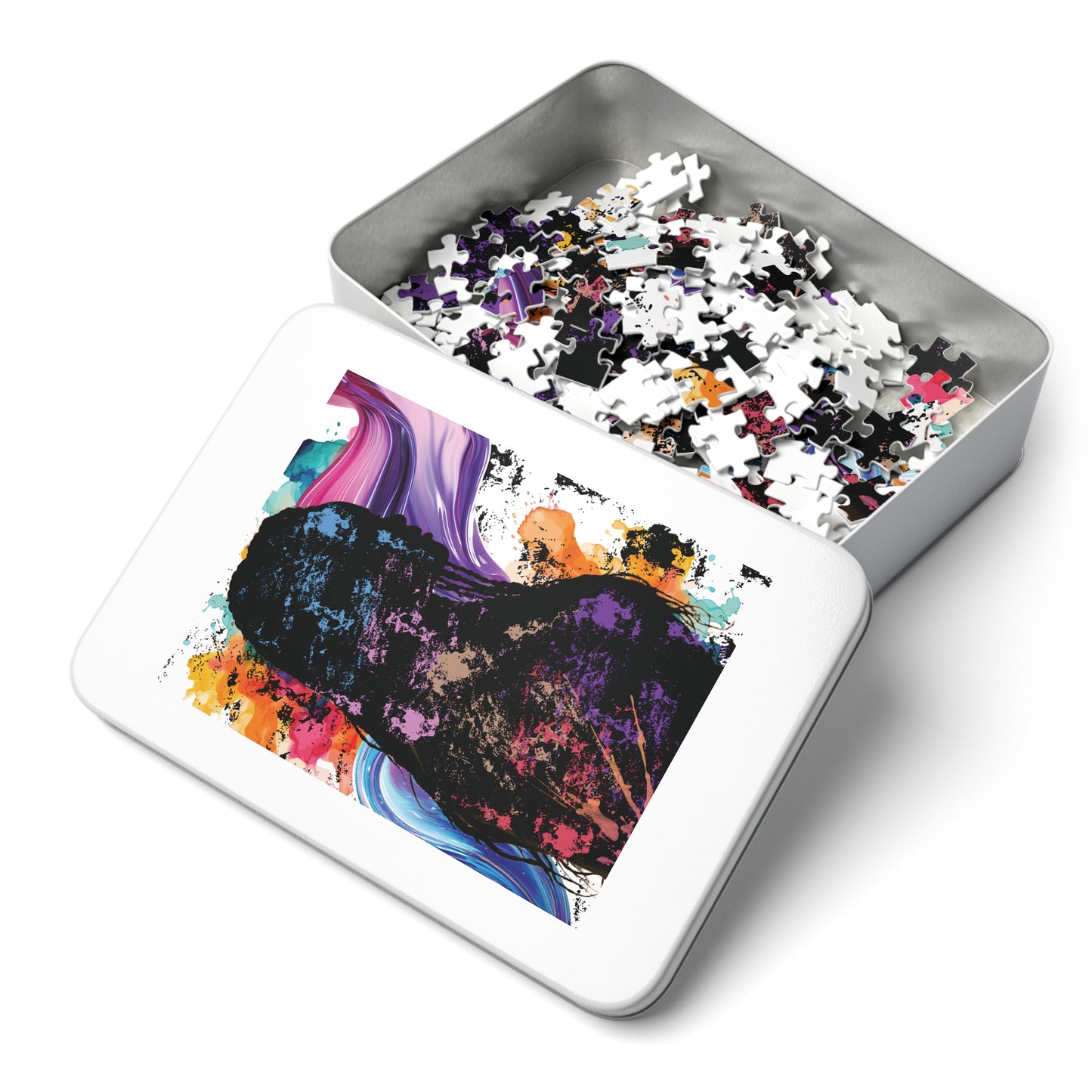 Abstract Color Splash Jigsaw Puzzle with Tin — 500‑Piece Art Puzzle Gift