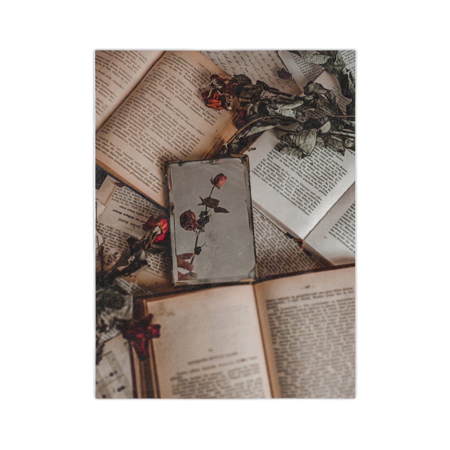 Vintage Open Books & Pressed Rose Cozy Throw